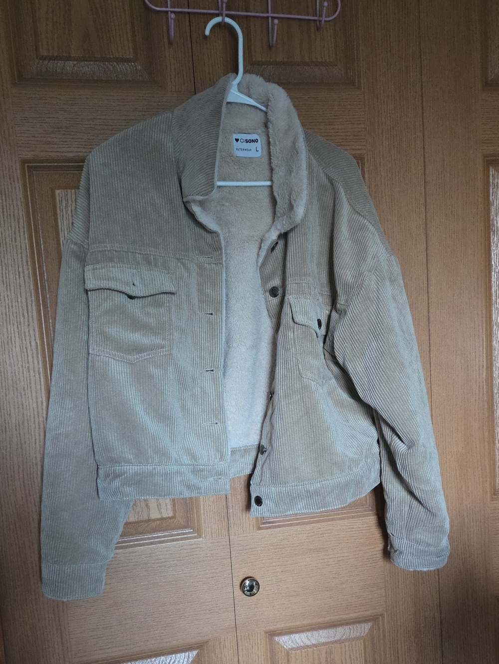 Ci Sono Tan Corduroy Sherpa-Lined Jacket